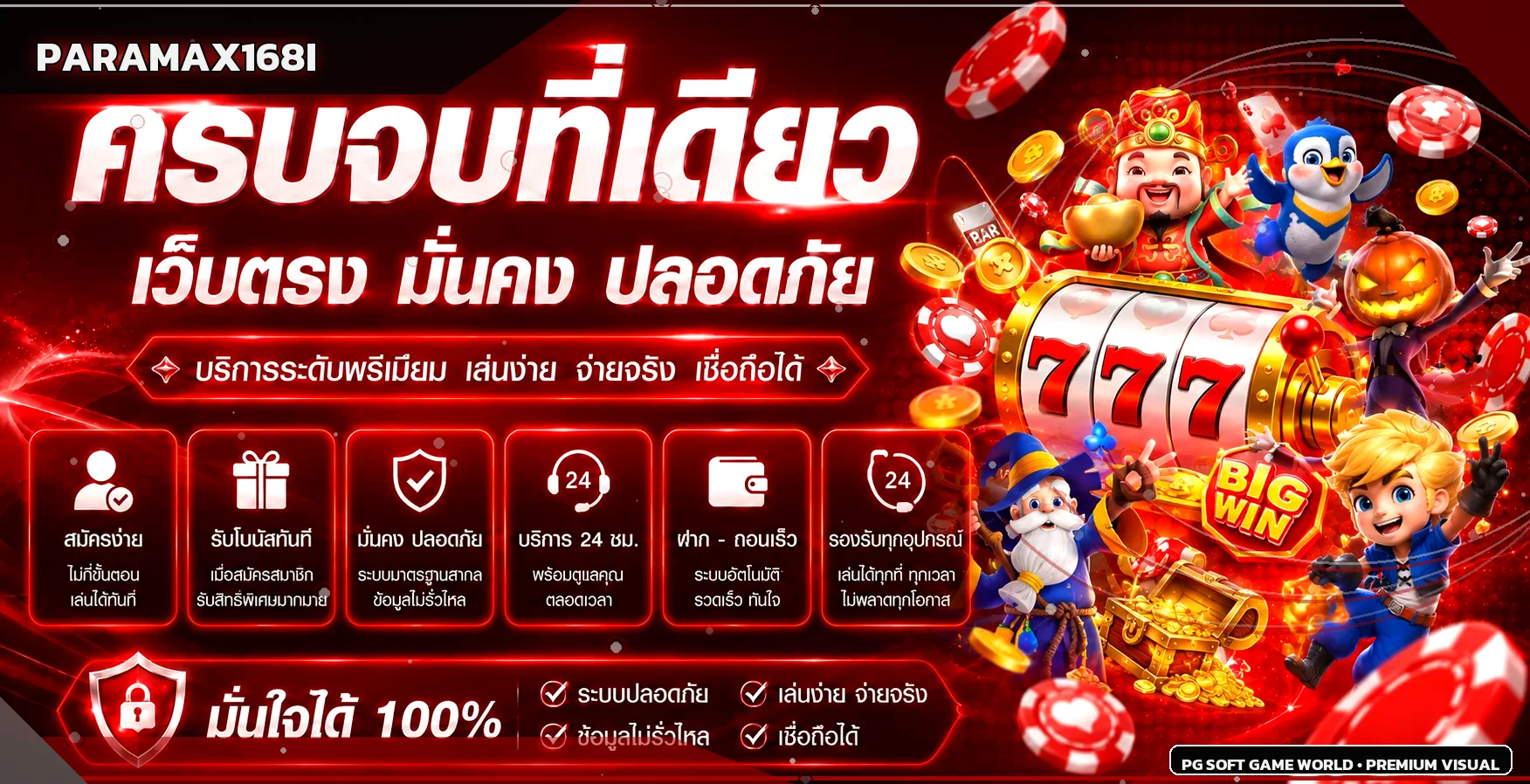 แบนเนอร์ PARAMAX168I ทางเข้าและบริการเกมโทนแดง